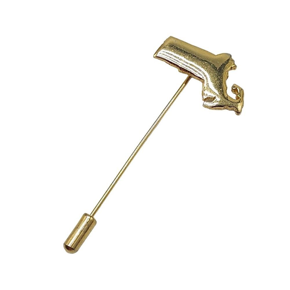 Massachusetts Shaped Stick Lapel Pin Gold Tone Vintage